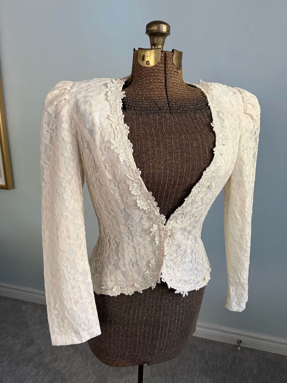 Vintage Demaro Ivory Lace Bridal Jacket Blazer Size 11/12
